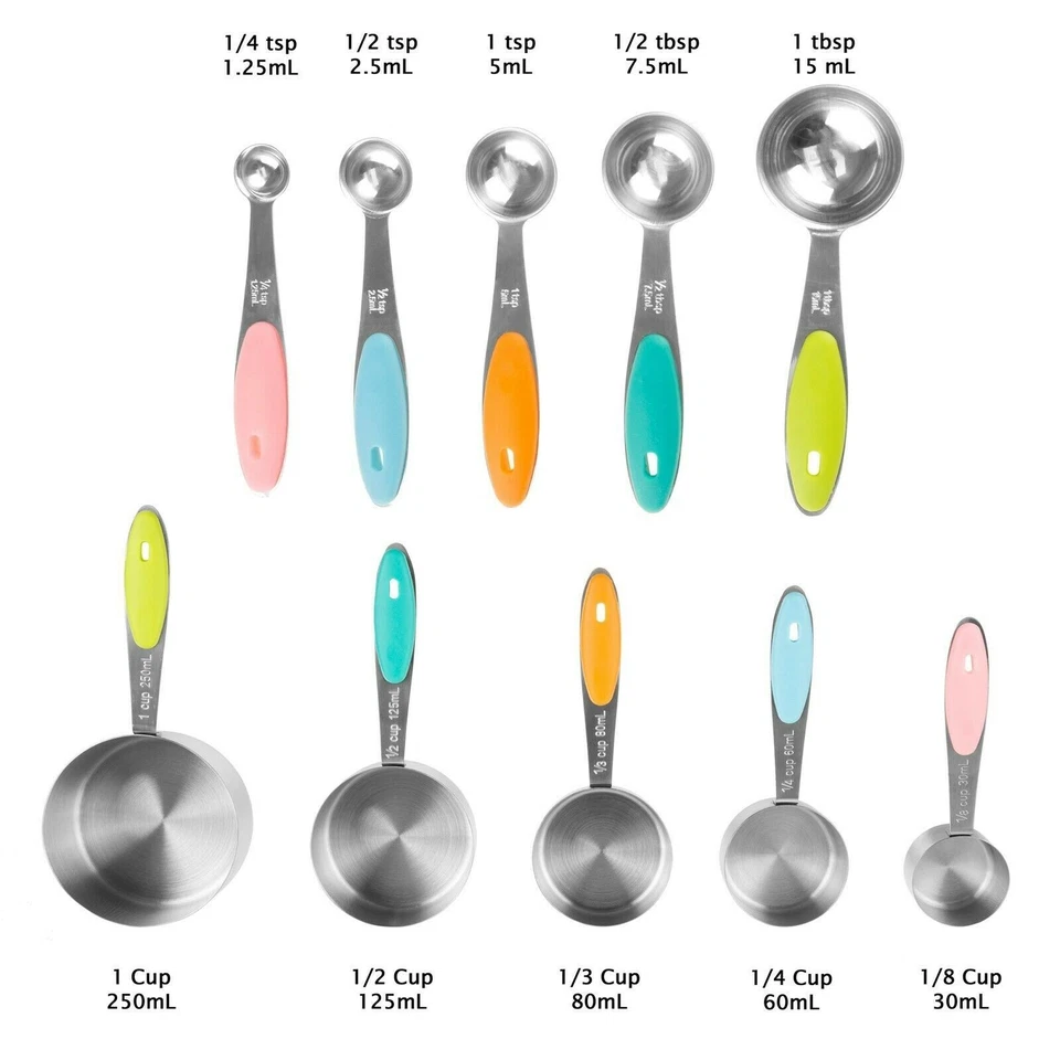 Measuring Cups and Spoons Matching Set Stainless Steel Silicone Handles - Image 2 of 3