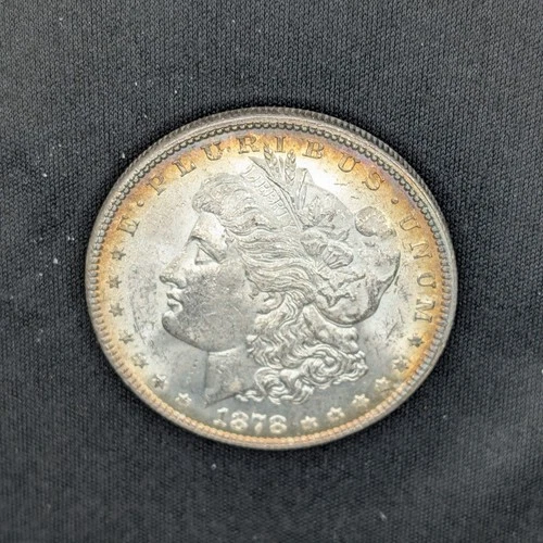 1878 Morgan Dollar 7TF, AU, 90% Silver, Toned, in Air-Tite