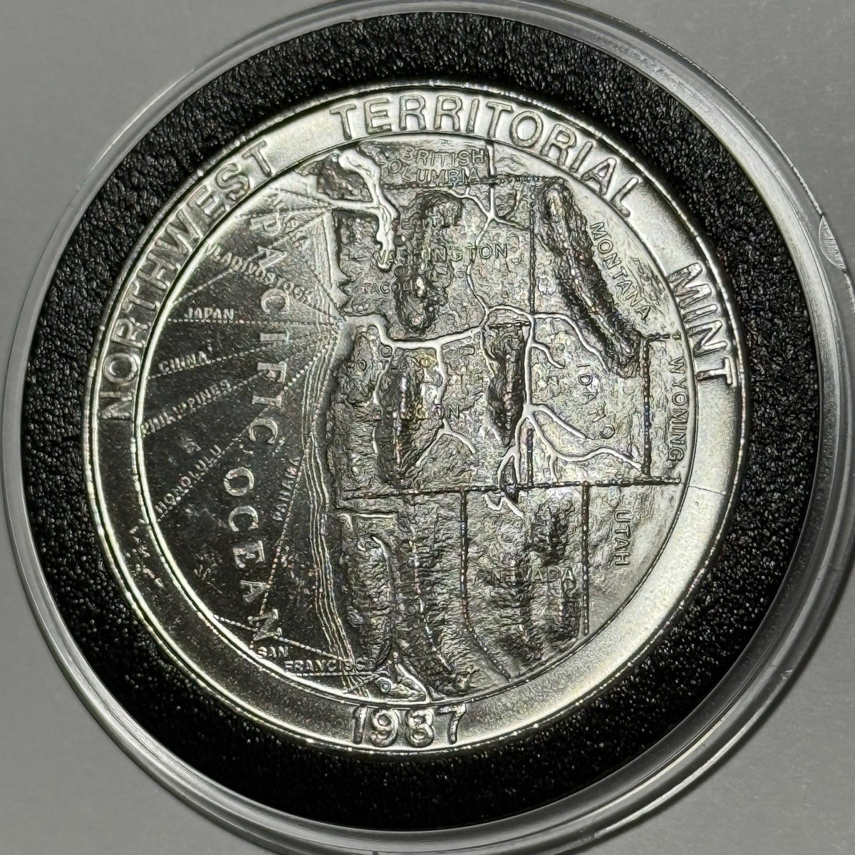 1987 Pacific Northwest Aerial View Coin 1 Troy Oz .999 Fine Silver