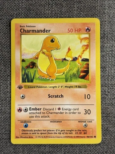 1999 Pokemon Base Set 1st Edition Charmander #46 Shadowless WOTC Common Ungraded