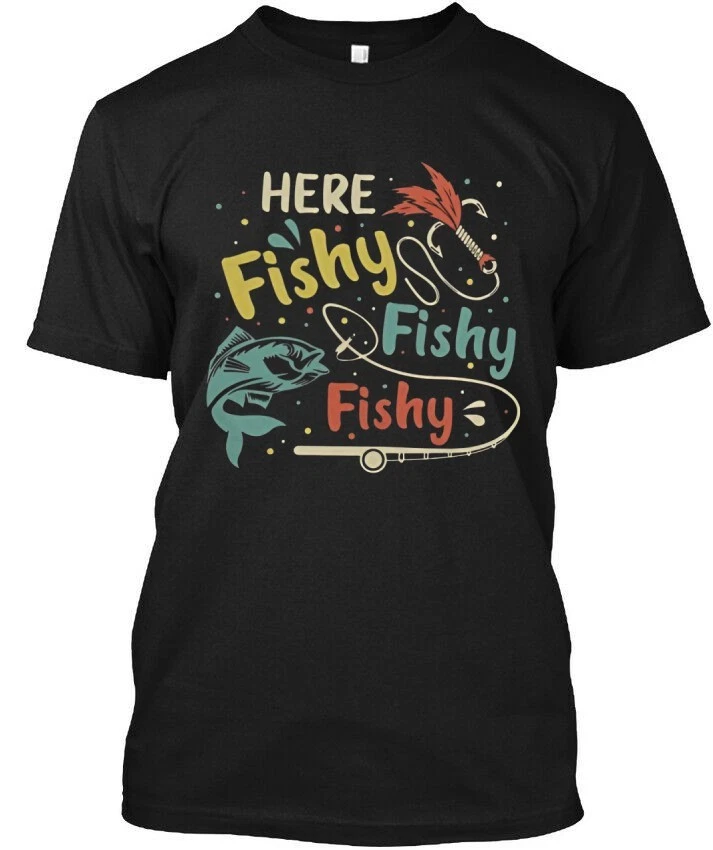 Funny Fishing T-Shirt Here Fishy Fishy Fishy Fisherman Gift Tee L XL Gift, Rare