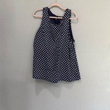 Lands End Navy Blue Polka Dot Tankini Top Softshell Bra 26W Plus Size Swimwear