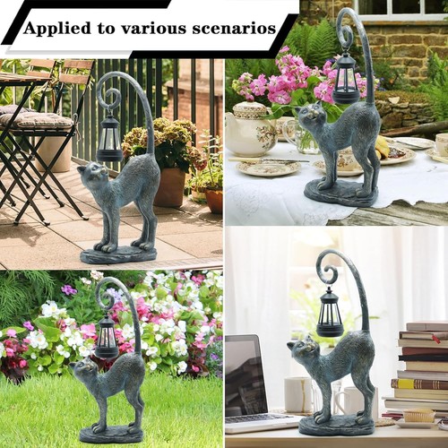 Statua Gatto in Resina con Lanterna Solare, Decorazione Scultura Giardino Accattivante,15.3... - Foto 6 di 7