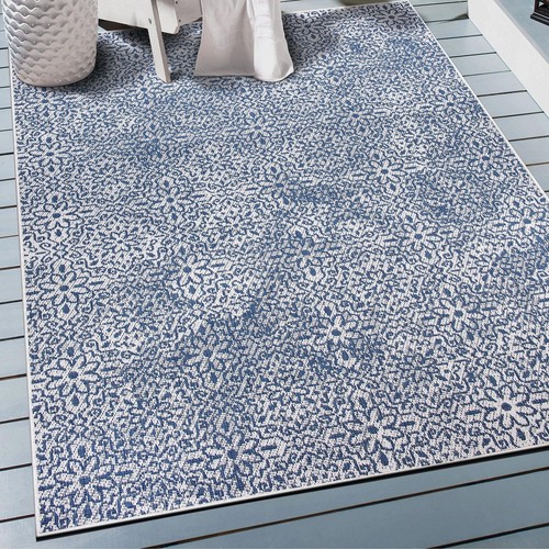 Contemporary Flowers Weather Resistant Indoor/Outdoor Area Rug 5' x 7' Blue