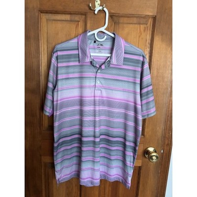 Men s Adidas Clima Cool Golf Shirt Pink/Gray/Black Strips Size Medium