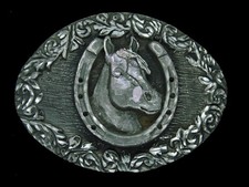 TA05157 VINTAGE 1993  HORSESHOE  HORSE  WESTERN  COWBOY BELT BUCKLE