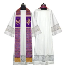 Violet Catholic Pastor Stole with Golden PAX Embroidery – Liturgical Vestment