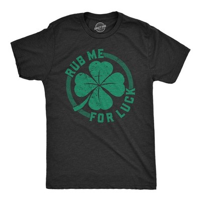Mens Rub Me for Luck T Shirt Funny Saint Patricks Day Cool Shamrock St Patty Tee