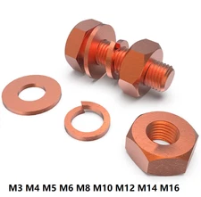 Pure Copper Cu Hex Head Screw Bolt With Flat / Spring Washer & Hex Nut M3 - M16