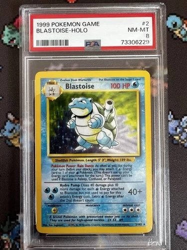 Blastoise Base Set Unlimited Holo Rare 2/102 PSA 8 English Pokémon TCG Card 1999