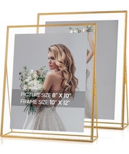 Gold Floating Picture Frame Set of 2, 10"x12" Glass Pressed Flower Picture Fr...