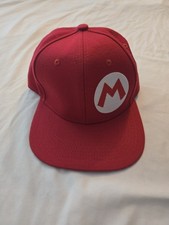 Nintendo Super Mario Bros Red Snapback Hat Embroidered M Logo Flat Brim Cap