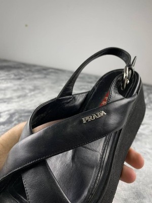 Prada Sport Patent Leather Slingback Sandals Women Size 36.5 Black