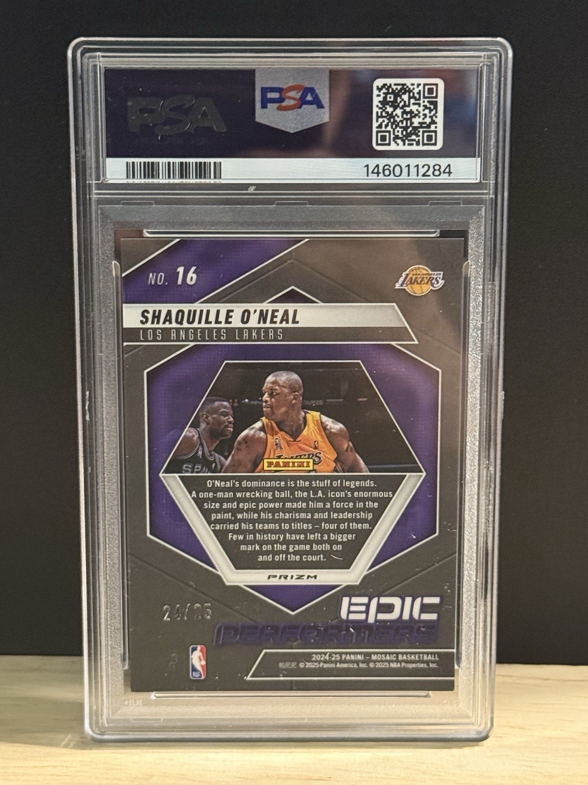 2024-25 Mosaic Epic Performers Orange Fluorescent Shaquille O'Neal #16 /25 PSA 9 view 2