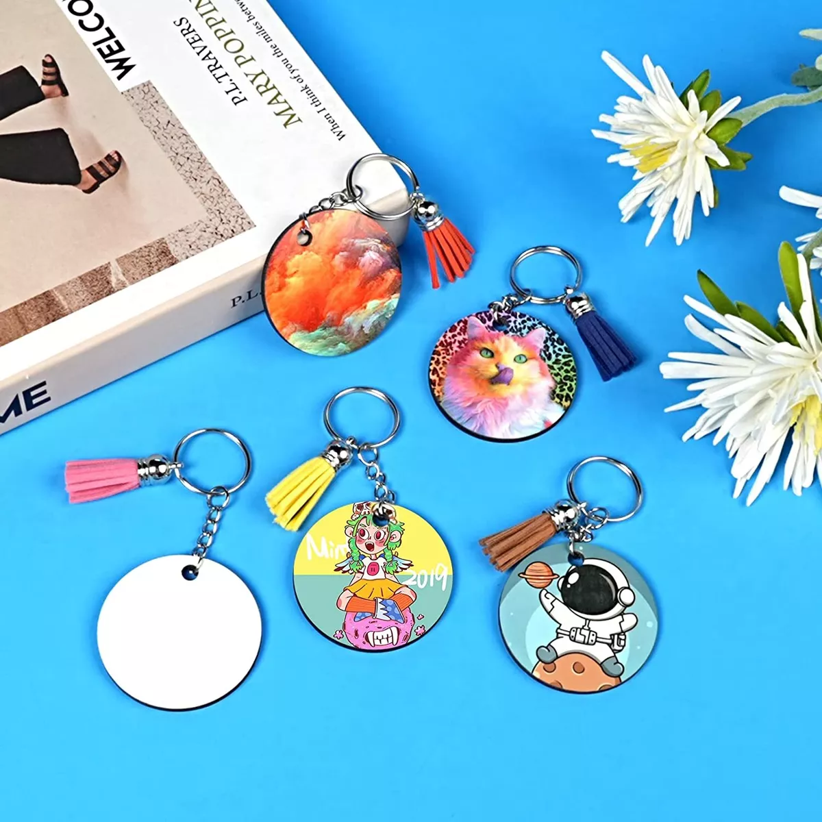 30PCS Sublimation Blanks Keychains Bulk Keychains Ornament Set