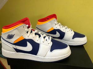 Nike Air Jordan 1 Mid (GS) White Laser Orange Deep Royal Blue EU 39 - US 6.5Y | eBay