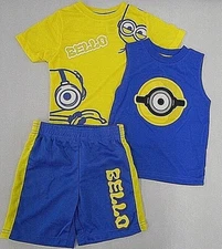 Boys Minions Blue & Yellow 3PC. Short Set Sizes 4, 5/6, & 7
