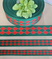 5/8, 7/8 & 1.5" (1YD) Harlequin Grosgrain Ribbon Christmas Green & Red Harlequin