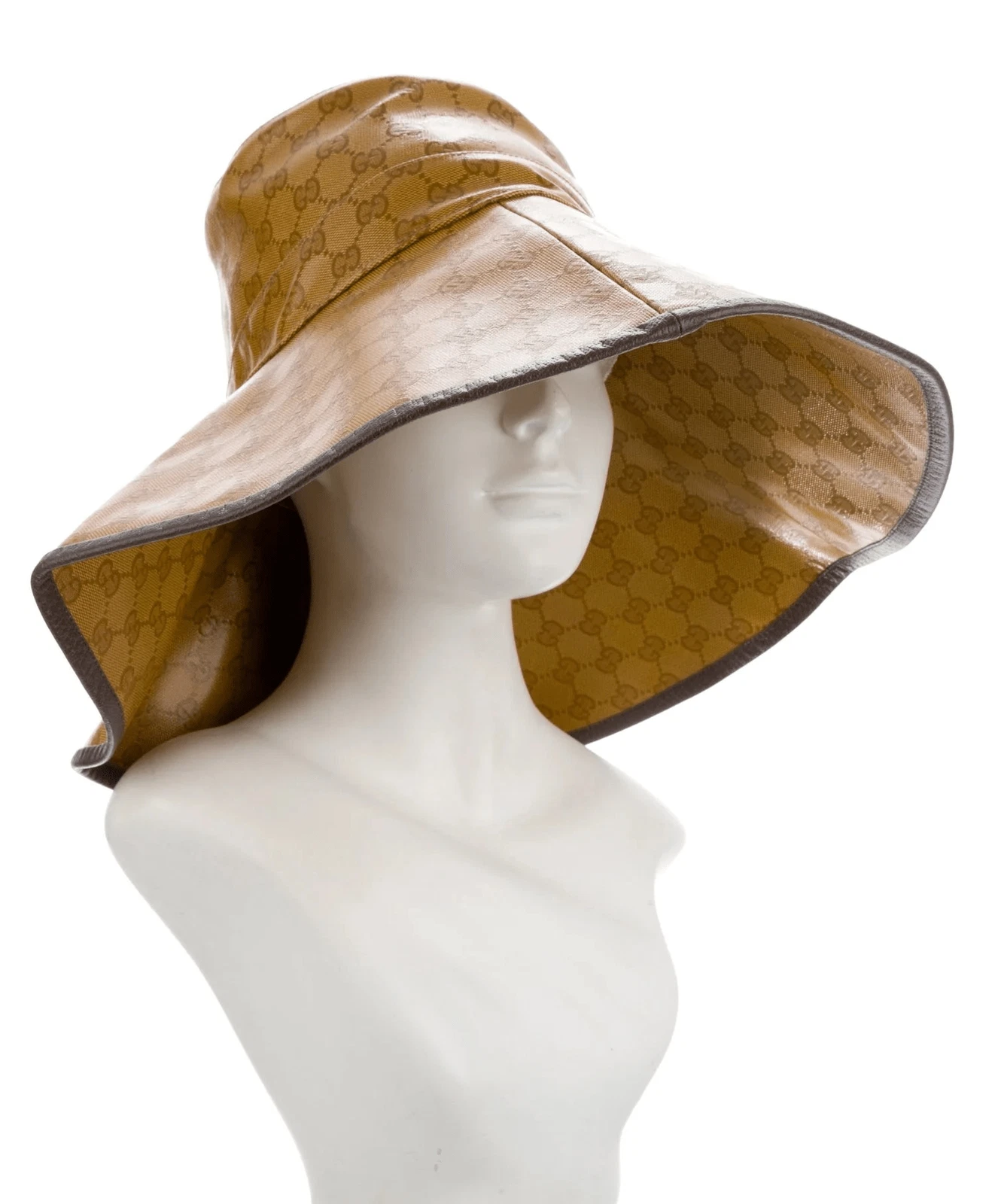 Gucci Brown GG Monogram Leather Bucket Hat w/ Tags XS Cotton