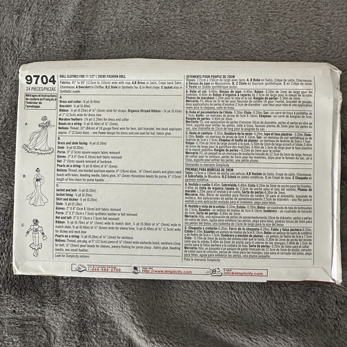 Simplicity Pattern 9704 11.5" Fashion Doll Collector Club The Glamorous 30s - Picture 4 of 7