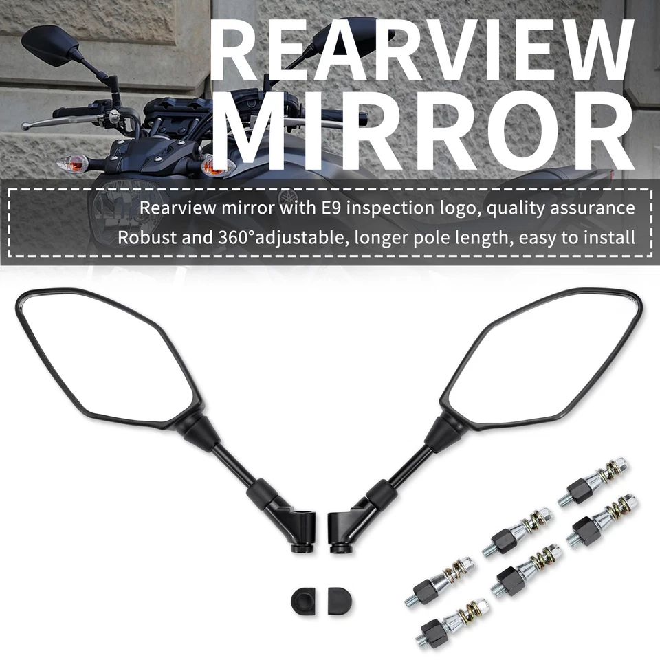 For YAMAHA FJ-09 2015-2020 Pair Motorcycle Side Rearview Mirrors 8mm/10mm Black - Image 4 of 4
