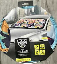 Auto Drive Car Truck Windshield Sun Shade Floral 2 Piece Twist Set