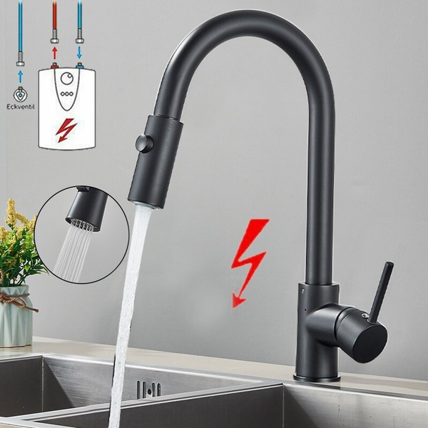 Niederdruck KüChenarmatur Ausziehbar Brause Edelstahl Wasserhahn Mischbatterie-image