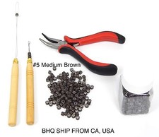 Hair Extension Tool Pliers Kit With 500PCS Silicone Rings Beads Medium Brown 