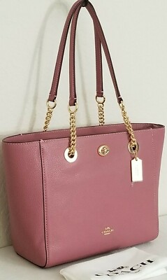 🌞COACH NY 57107 TURNLOCK GOLD CHAIN ROSE PINK LEATHER SHOULDER