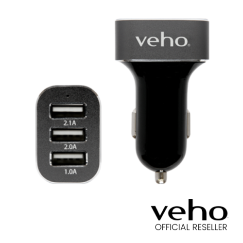 VEHO TRIPLE USB 5V 5.1A CAR CHARGER FOR USB CHARGED DEVICES - BLACK - VAA-010 - Afbeelding 1 van 8