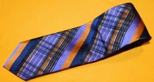 ALTEA MILANO MADE IN ITALY PURPLE/BEIGE/BLACK CROSS STRIPED TIE - DESIGNER TIES.