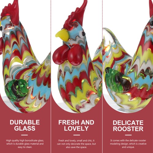Rooster Sculpture Figurine Hand Blown Glass Chicken Farm Animal Figures Décor - Picture 3 of 12