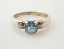 Vintage Signed Blue Topaz Sterling Silver Band Ring Sz 7.5