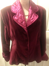 Giacca donna vintage CHIVRY velluto rosso cremisi L trapuntata cappotto vino vittoriano