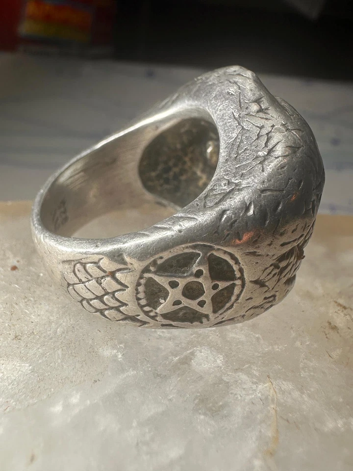 Anillo Ojo Pentagrama Banda Talla 10.25 Serpiente Superficie Textura Plata Esterlina Mujer M Foto 4 de 4