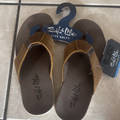 Boys Leather Youth Salt Life Flip Flops - New