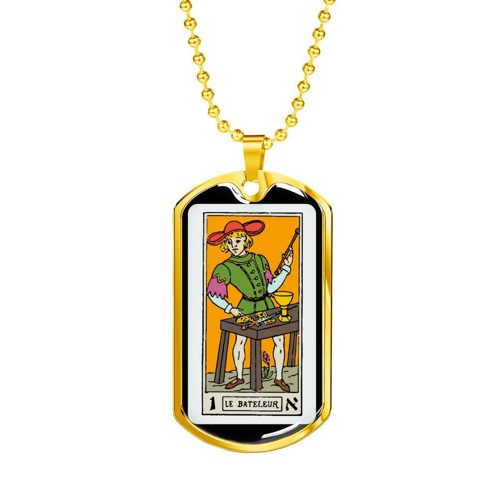 Tarot Card Necklace The Juggler Stainless Steel or 18k Gold Dog Tag 24" |  eBay
