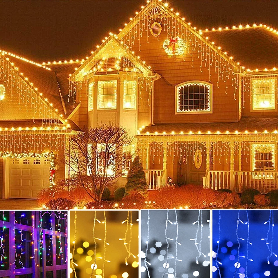 LED Icicle String Lights Window Curtain Starry Fairy Lights Plug in/Solar Power - Image 3 of 4