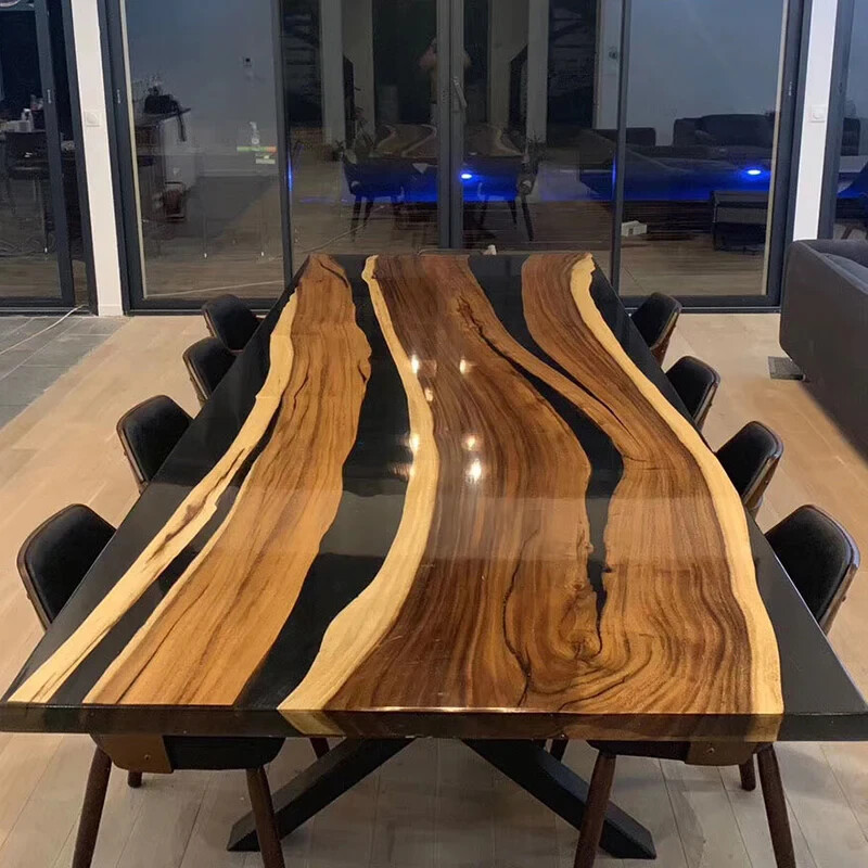 Custom Black Epoxy Wood Dining Table/ Epoxy resin table/ Epoxy Dining table Tops-image