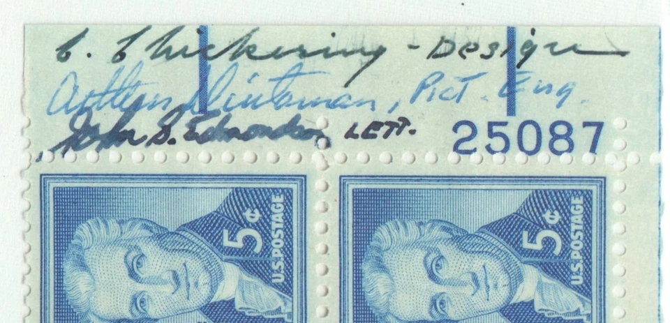 US Stamps Scott #1038 Liberty James Monroe Plate Block with 3 Signatures LH - Image 2 of 2