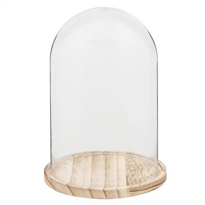 Glasaufsteller Cloche Glocke Gefäß Kuppeldeckel Blumenkonservierung Holzsockel 25 cm