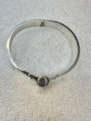 Stainless Steel & Enamel White Charnier Bangle Clamper Bracelet 