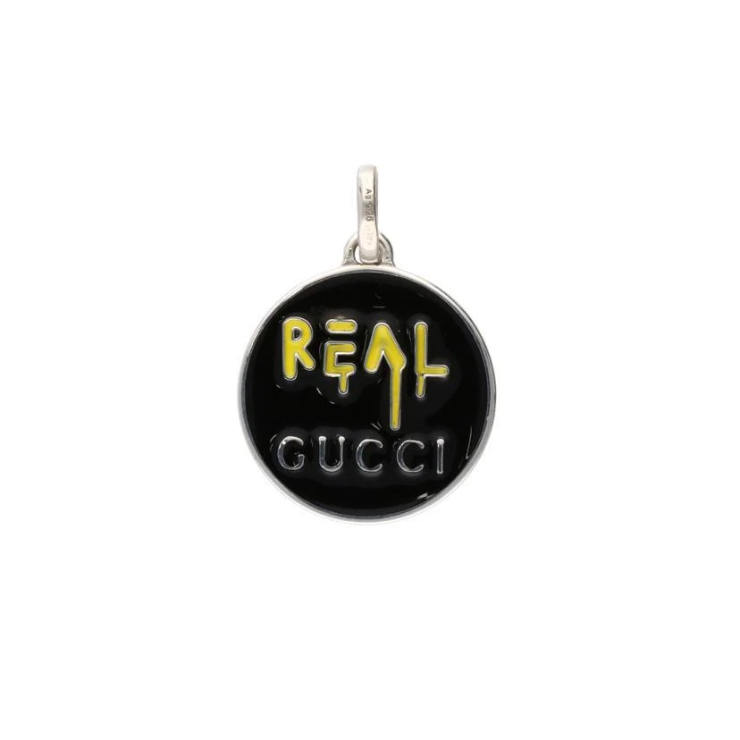 GUCCI REAL Logo Fantôme Pendentif Haut Noir Argent 925 20mm Accessoires 086