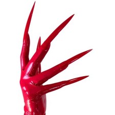 NAILS Latex GLOVES Shiny Red Wetlook 70cm Rubber Faux Leather Thin TECH Fashion