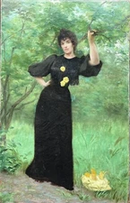 French School Circa 1900 - Woman In The Forest. Art Nouveau