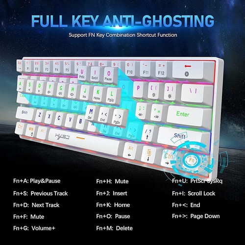 Mechanical Keys Gaming Keyboard Wired Compact 61Keys Rainbow LED PC PS4 Computer - Picture 5 of 15