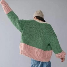 Anthropologie Women One size Chunky Knit Oversized Open Cardigan Color Block