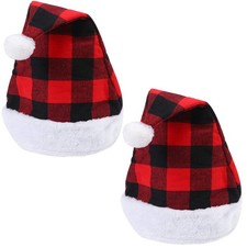 2 Pack Red and Black Buffalo Plaid Santa Hats Christmas Plaid Hats Short Plus...