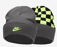 NIKE Big Kids Peak Standard Smile Reversible Beanie in Gray/Lime Green/Black