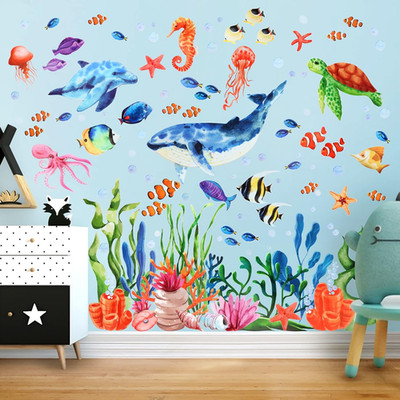 3D Coral Reef Ocean Grass Bubbles Wall Decals by Kalolary for Kids Nursery